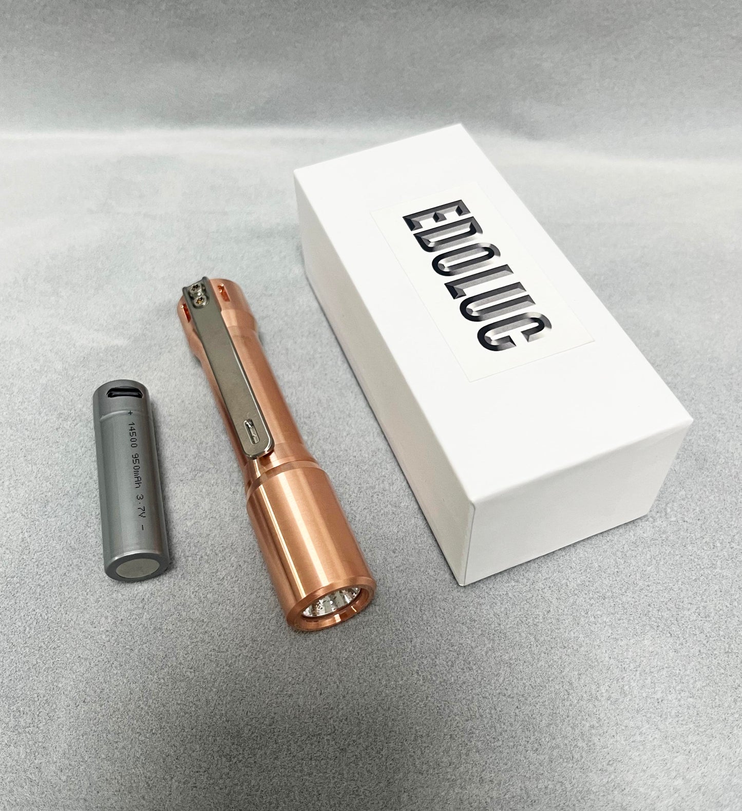 EDOLUC Glow arrow EDC Flashlight Copper Smooth Nichia 519a 4000K R9080/Samsung5000K/XPL6500K with Type-C 14500/AA Battery